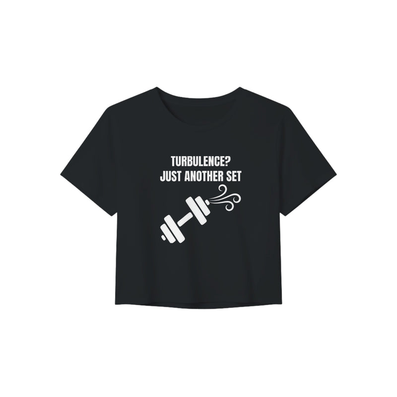 Turbulence? Just Another Set women's travel crop tee by Dumbbells & Hotels — view 3