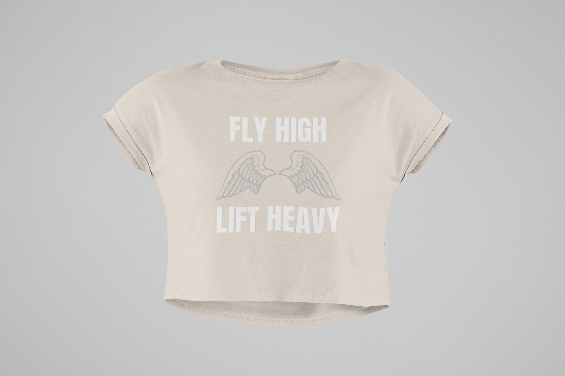 The Layover Crop Top Fly High Edition in Bone — women's travel crop top with Fly High Lift Heavy design by Dumbbells and Hotels | wrinkle-resistant hotel gym activewear