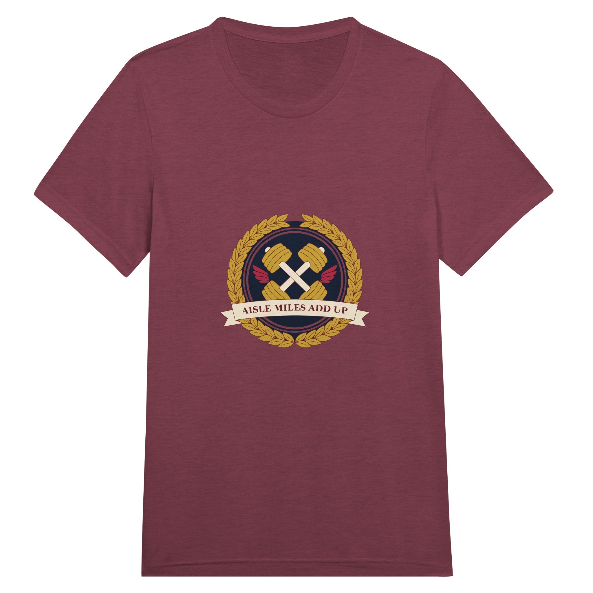Aisle Miles Add Up frequent flyer travel tee, detail view 12 — Dumbbells & Hotels