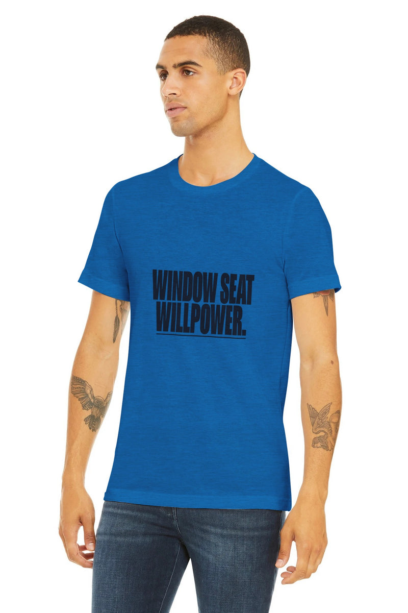 Window Seat Willpower Tee | Dumbbells & Hotels - Window Seat Willpower. design, tee product photo