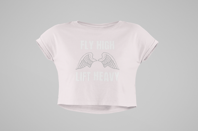 The Layover Crop Top Fly High Edition in Orchid — women's travel crop top with Fly High Lift Heavy design by Dumbbells and Hotels | flight-tested layover-ready activewear