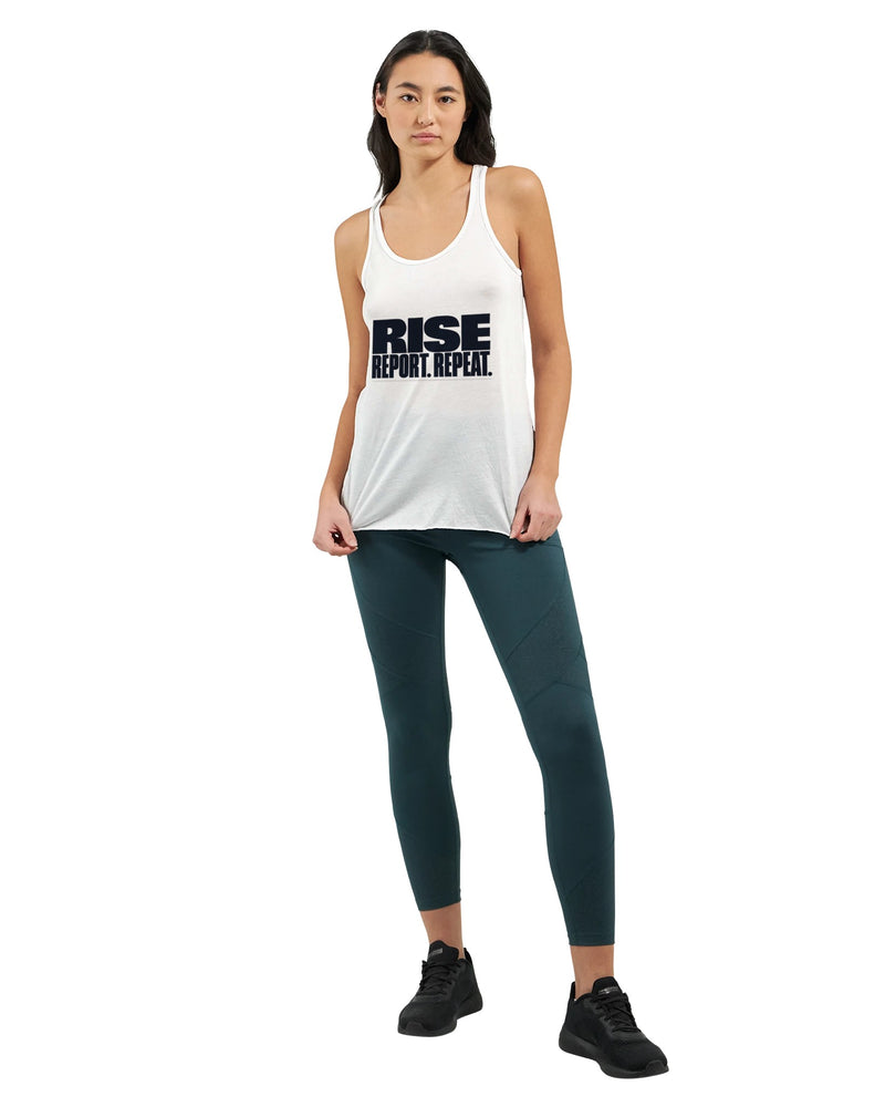 Rise. Report. Repeat. Racerback | Dumbbells & Hotels - Rise. Report. Repeat. design, racerback product photo
