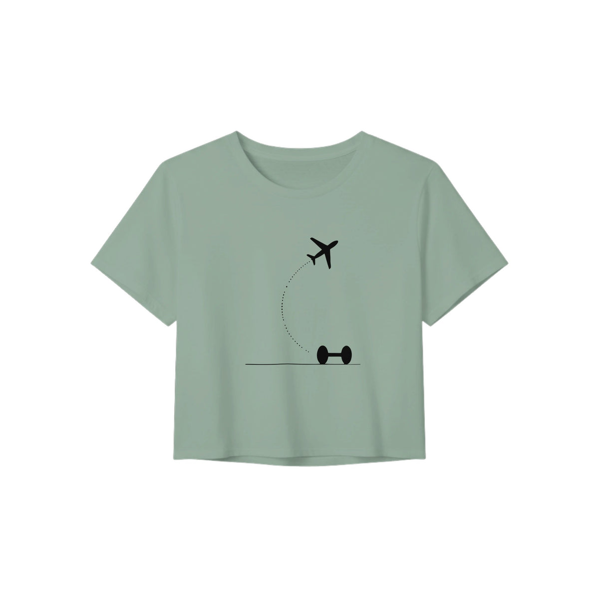 Dusty Blue Hotel Key, Fitness Key cropped tee, flight-path dumbbell design