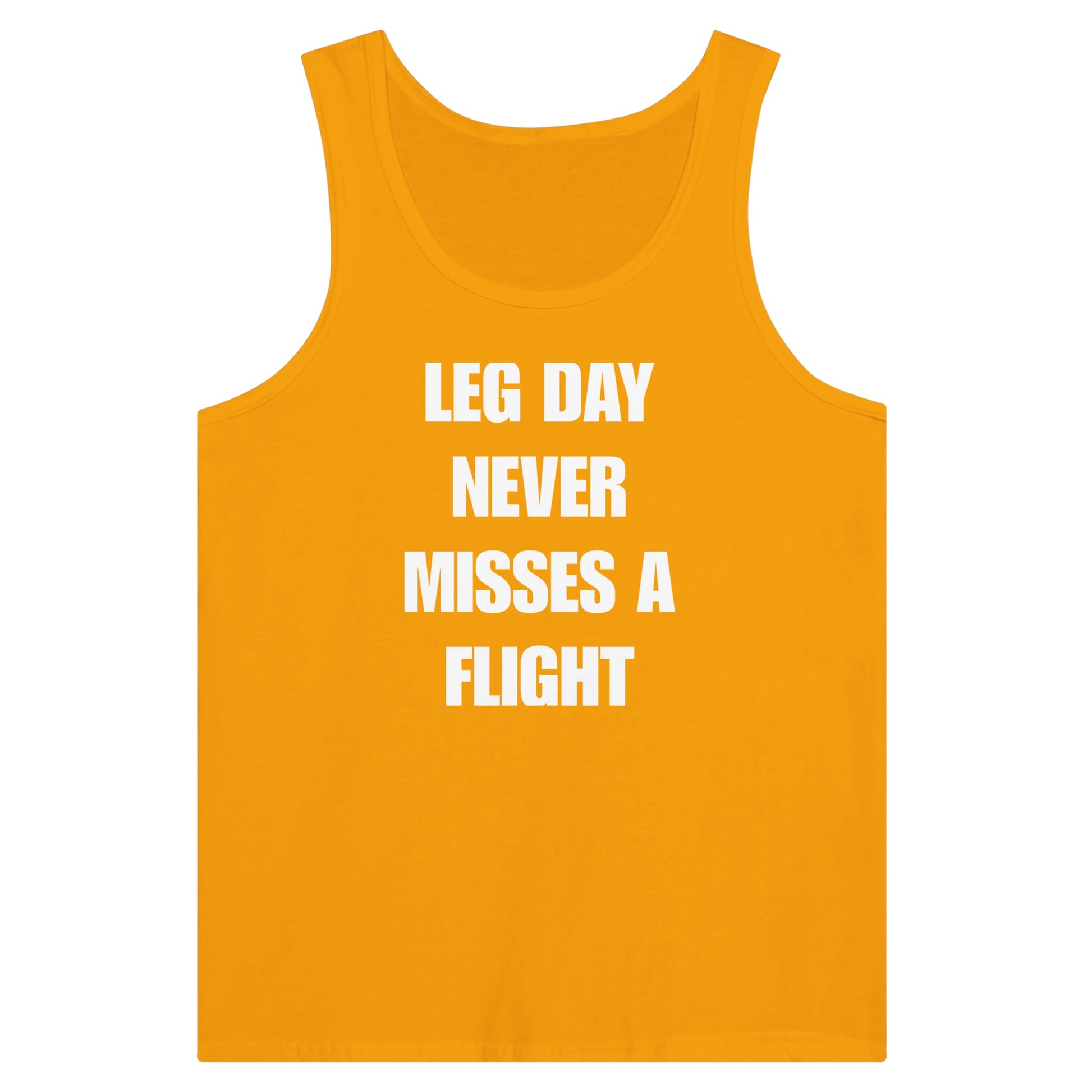 men's travel tank with white Leg Day Never Misses a Flight print on dark fabric, product view 3