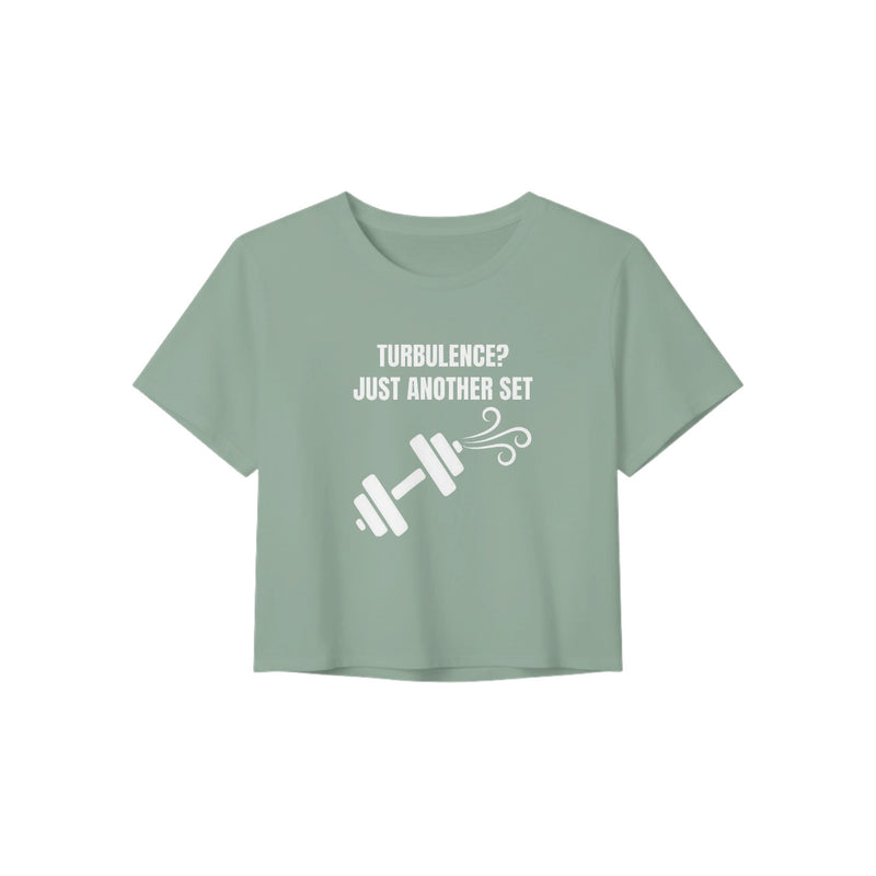 Turbulence? Just Another Set women's travel crop tee by Dumbbells & Hotels — view 5