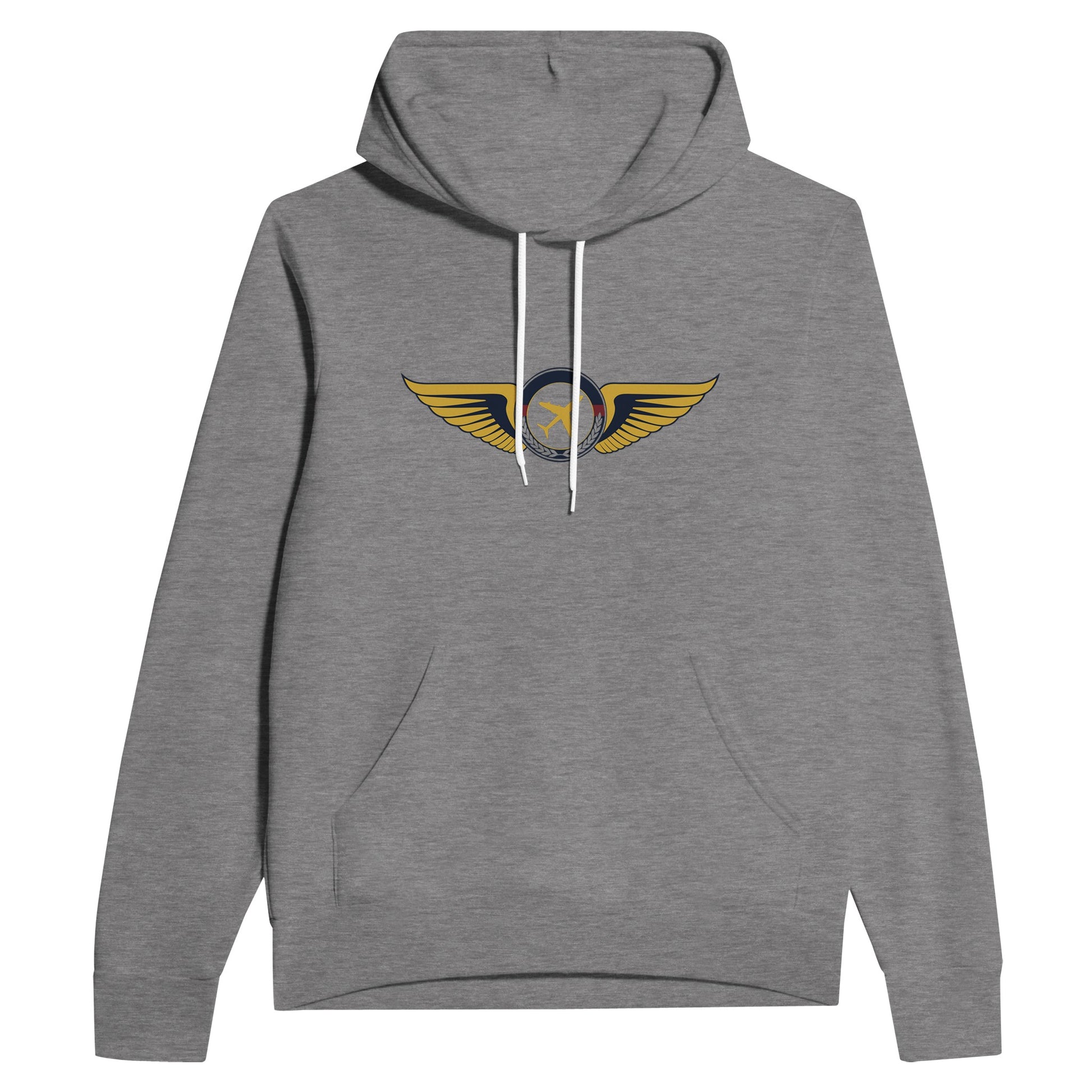 Aviator Wings unisex sponge fleece layover hoodie, front view 1 — Dumbbells & Hotels