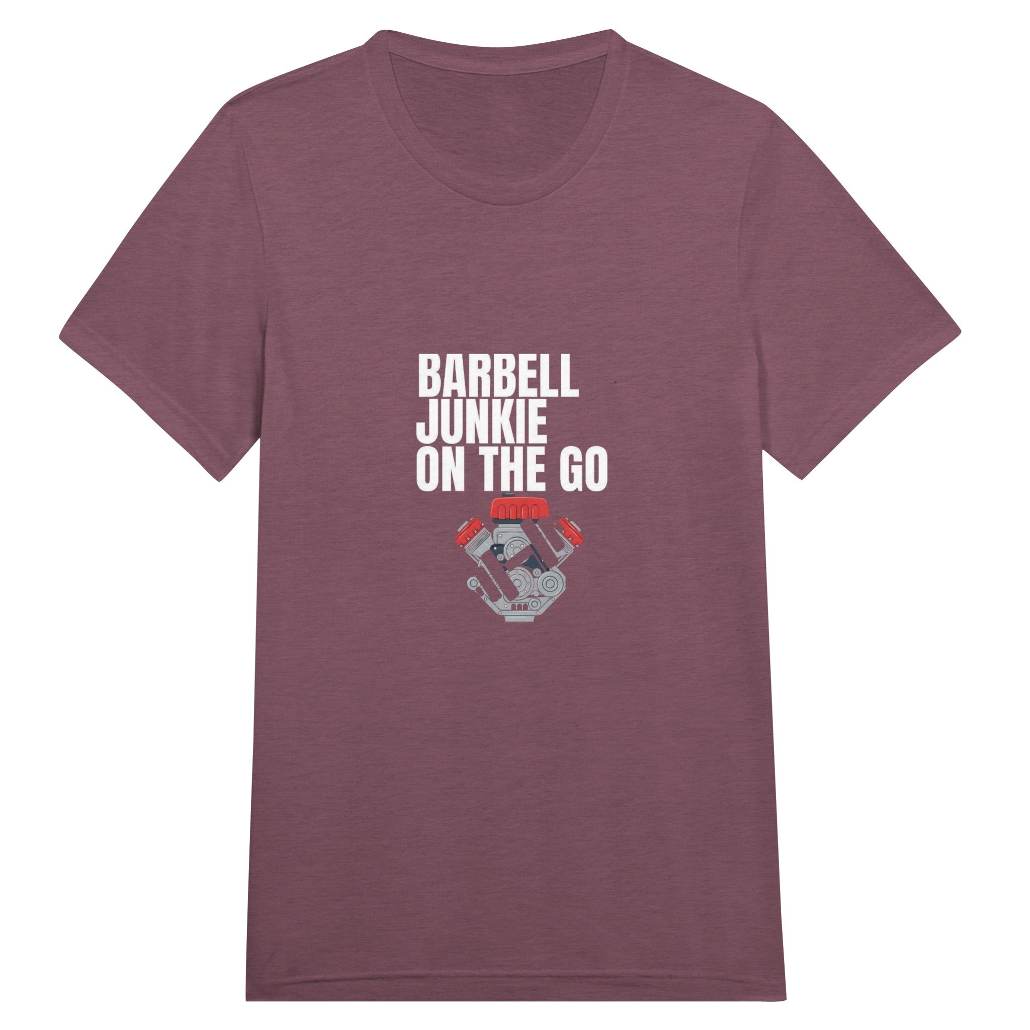 Barbell Junkie on the Go unisex classic travel tee by Dumbbells & Hotels — road warrior gym apparel