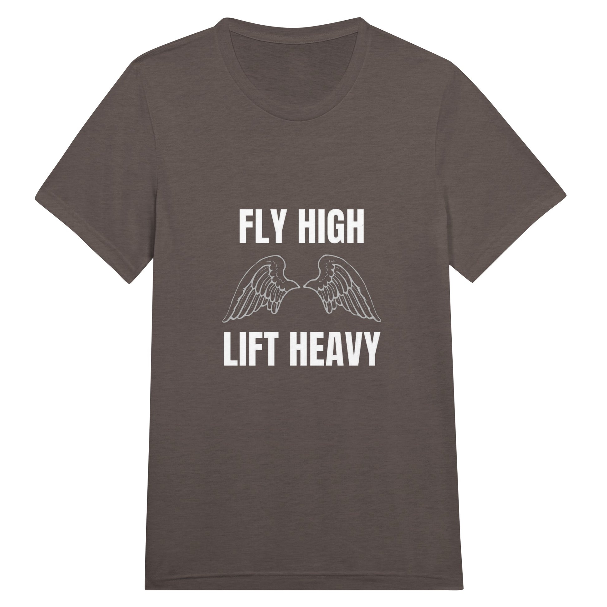 Fly High, Lift Heavy Wingspan Travel Tee in Triblend Brown — road warrior travel tee by Dumbbells & Hotels