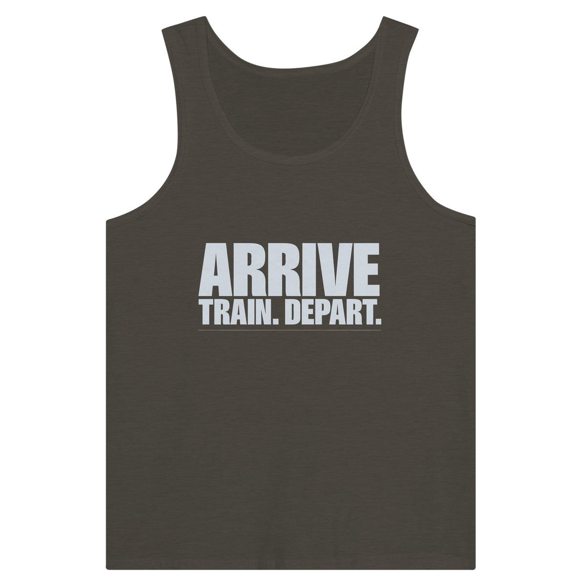 Arrive. Train. Depart. Tank | Dumbbells & Hotels - Arrive. Train. Depart. design, tank product photo