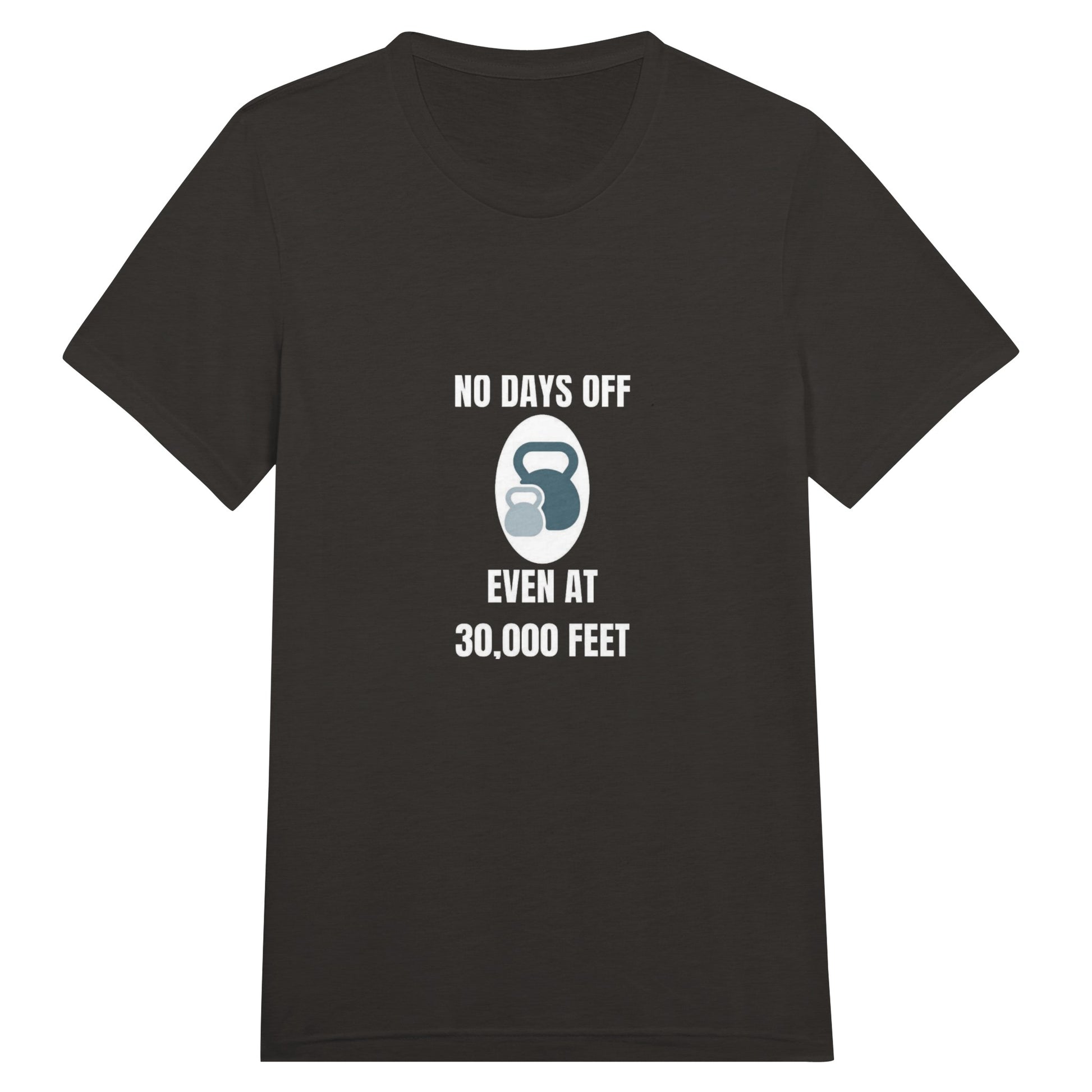 No Days Off Even at 30,000 Feet unisex triblend tee in Solid Black Triblend — packable travel training apparel from Dumbbells & Hotels
