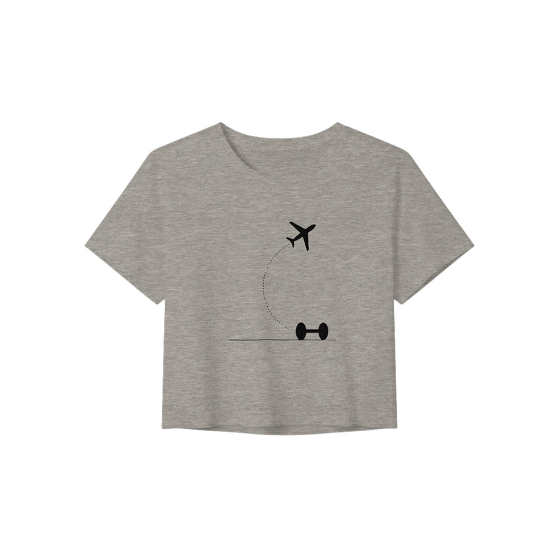 Heather Dust Hotel Key, Fitness Key cropped tee, flight-path dumbbell design