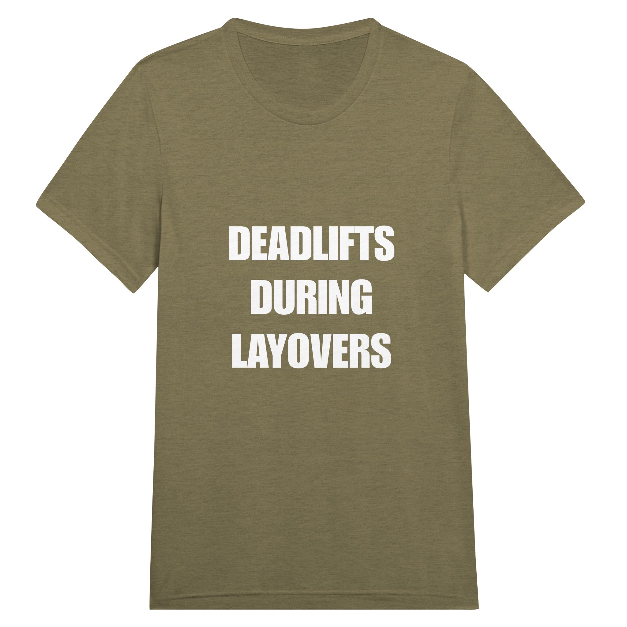 Deadlifts During Layovers travel workout tee — flight-tested travel fitness apparel for the road warrior | Dumbbells & Hotels