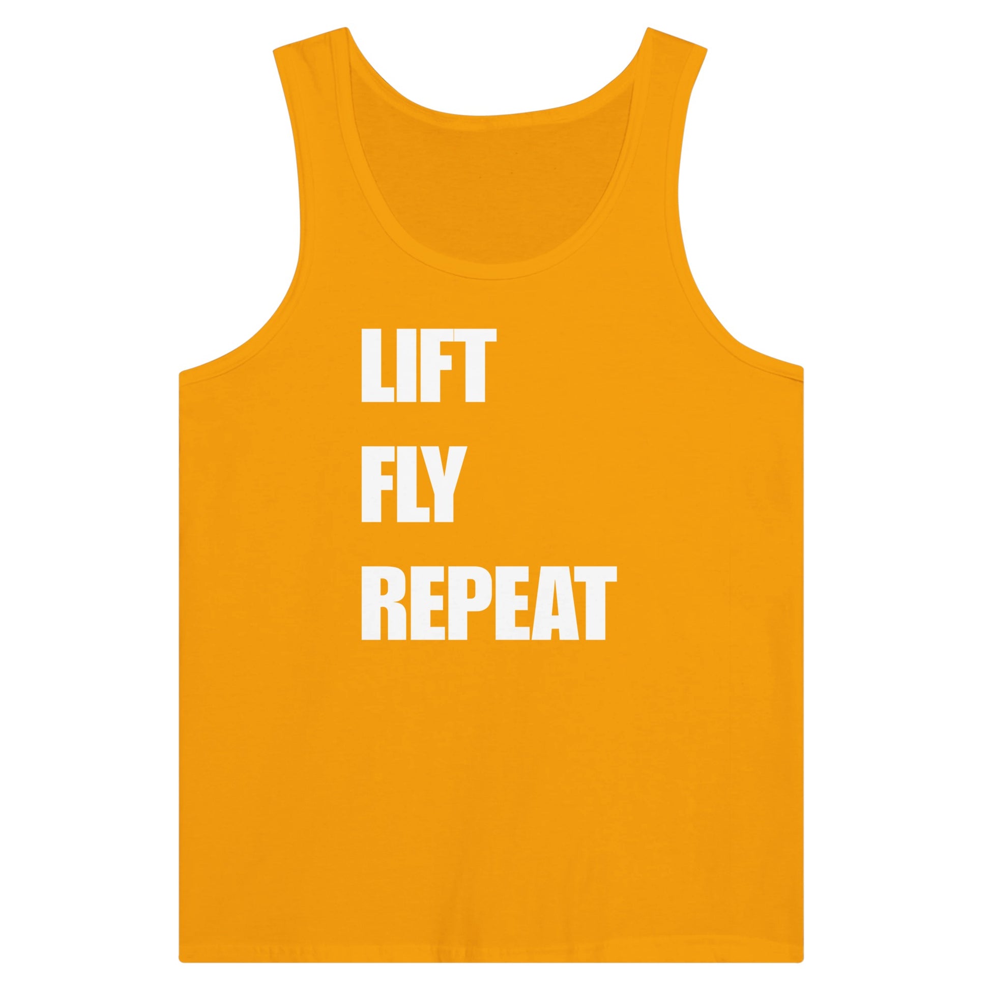 Dumbbells & Hotels unisex tank top with the Lift Fly Repeat graphic - product shot 3 of 18