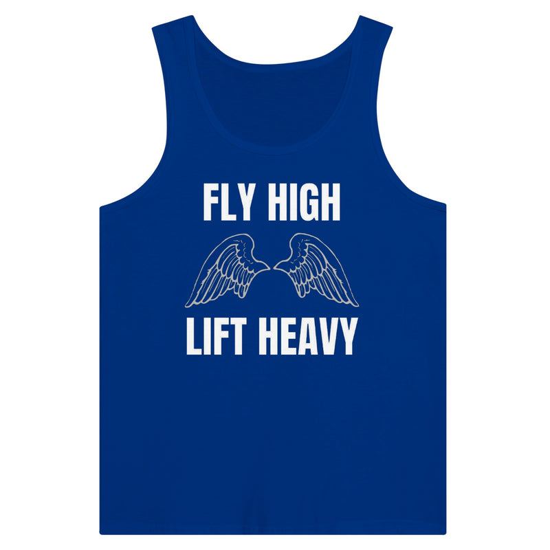 premium travel tank with white Fly High Lift Heavy wingspan print, product view 4