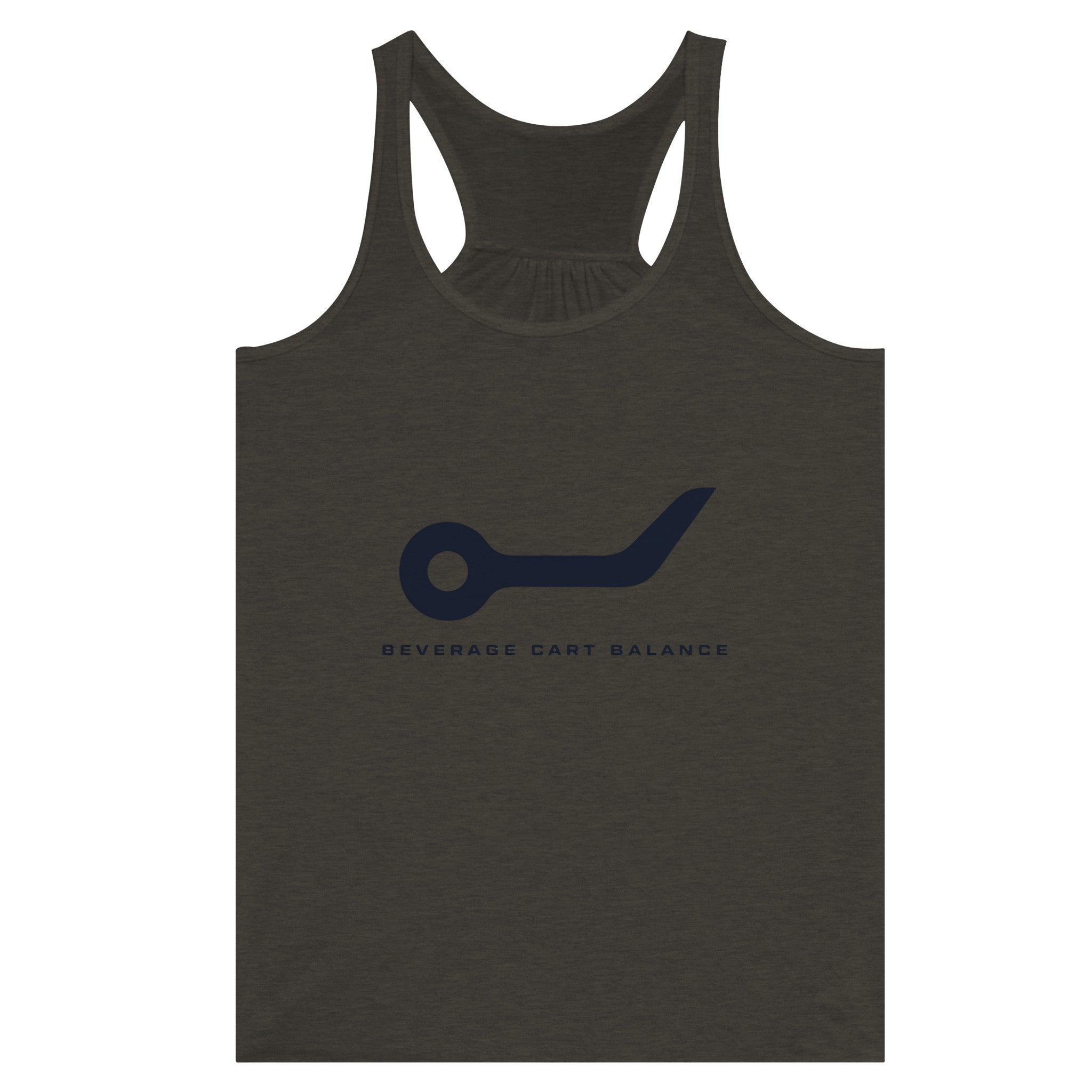 Beverage Cart Balance women's racerback tank by Dumbbells & Hotels, travel gym apparel