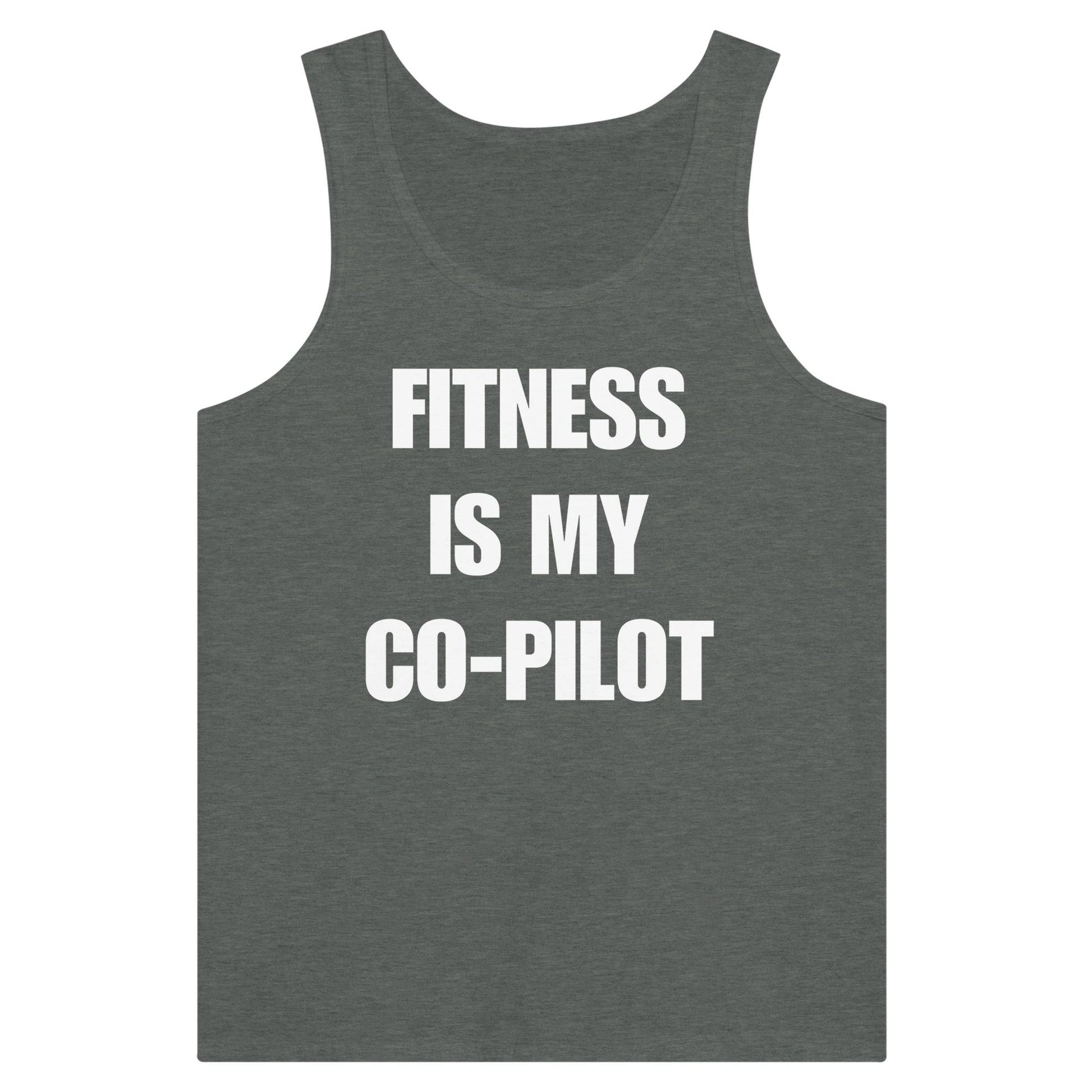 Fitness Is My Co-Pilot premium unisex tank in additional colorway — travel fitness tank, view 12