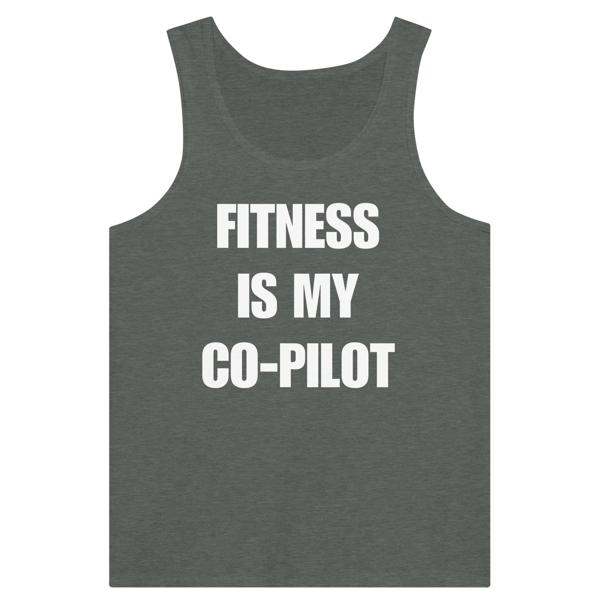 Fitness Is My Co-Pilot premium unisex tank in additional colorway — travel fitness tank, view 12