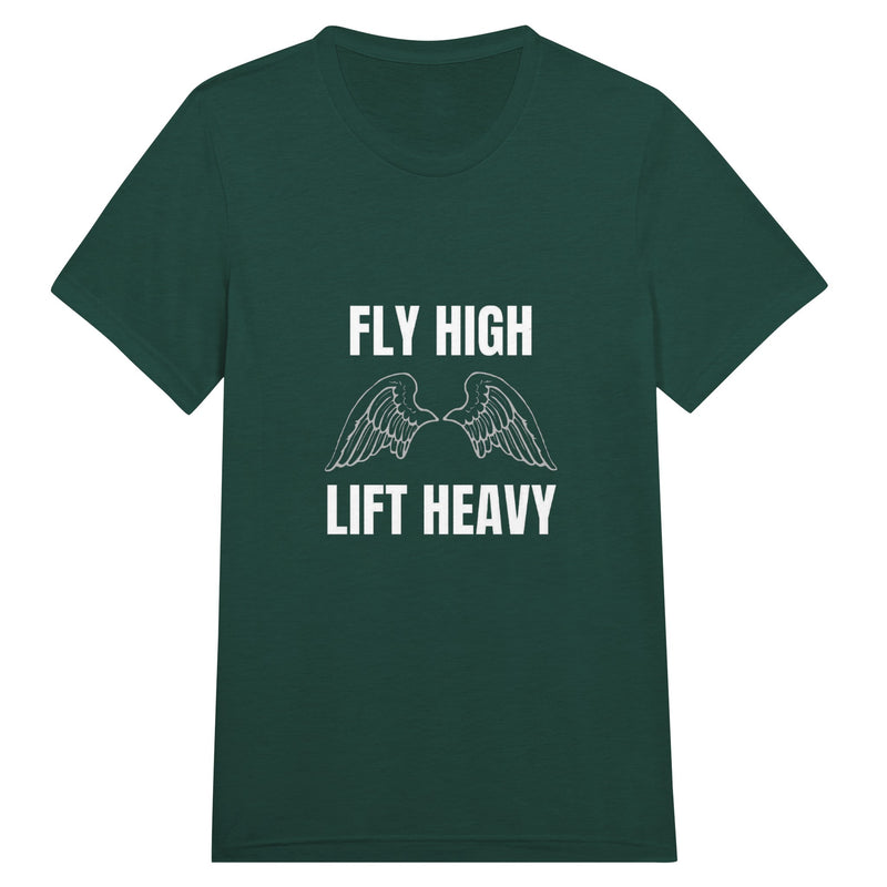 Fly High, Lift Heavy Wingspan Travel Tee in Emerald Triblend — road warrior travel tee by Dumbbells & Hotels