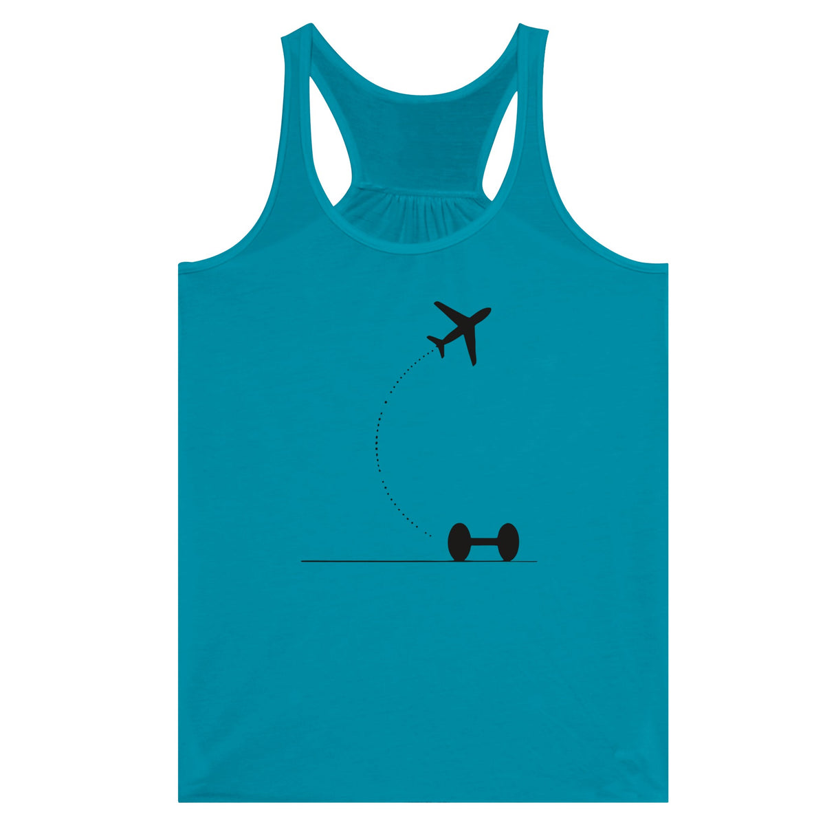 Hotel Key, Fitness Key design on Teal women's racerback tank top - Dumbbells & Hotels