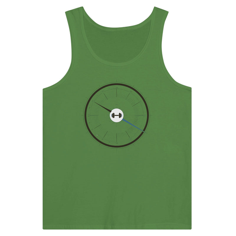 Bedside Manner Barbell Manner tank back view, Dumbbells and Hotels DTG print detail