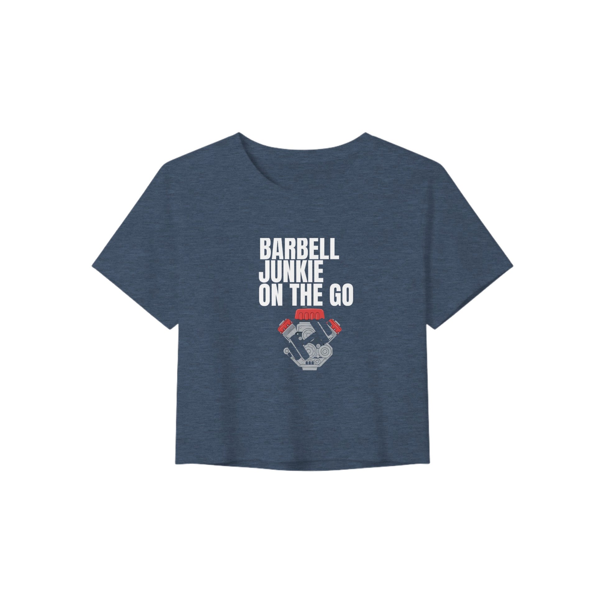 Barbell Junkie on the Go women's crop tee by Dumbbells & Hotels — road warrior gym apparel
