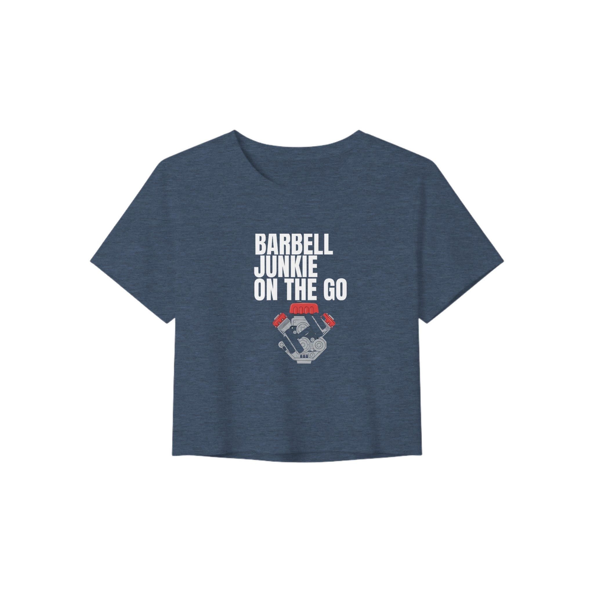Barbell Junkie on the Go women's crop tee by Dumbbells & Hotels — road warrior gym apparel
