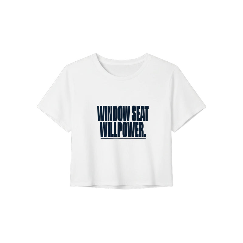 Window Seat Willpower Crop Tee | Dumbbells & Hotels - Window Seat Willpower. design, crop tee product photo