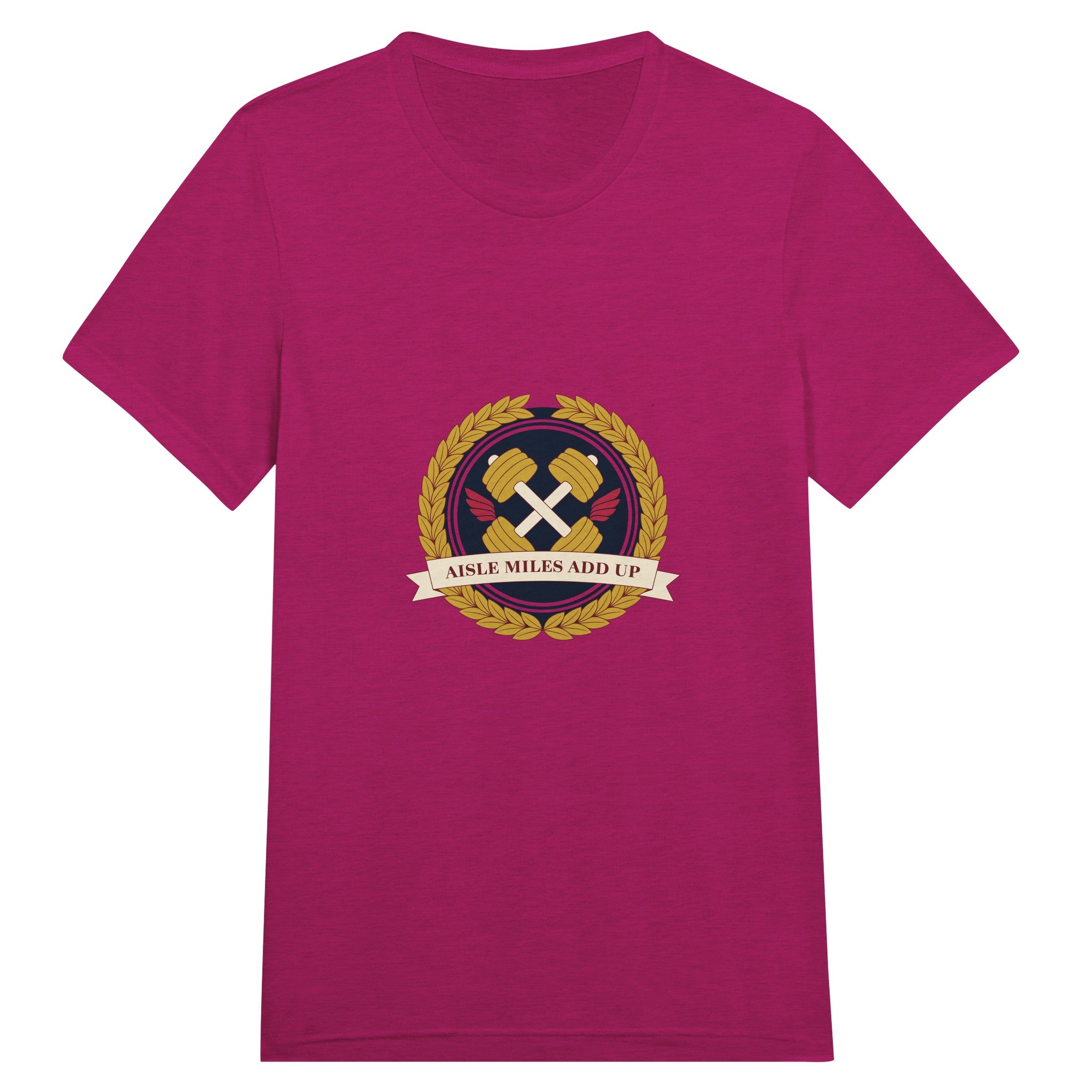 Aisle Miles Add Up frequent flyer travel tee, detail view 15 — Dumbbells & Hotels