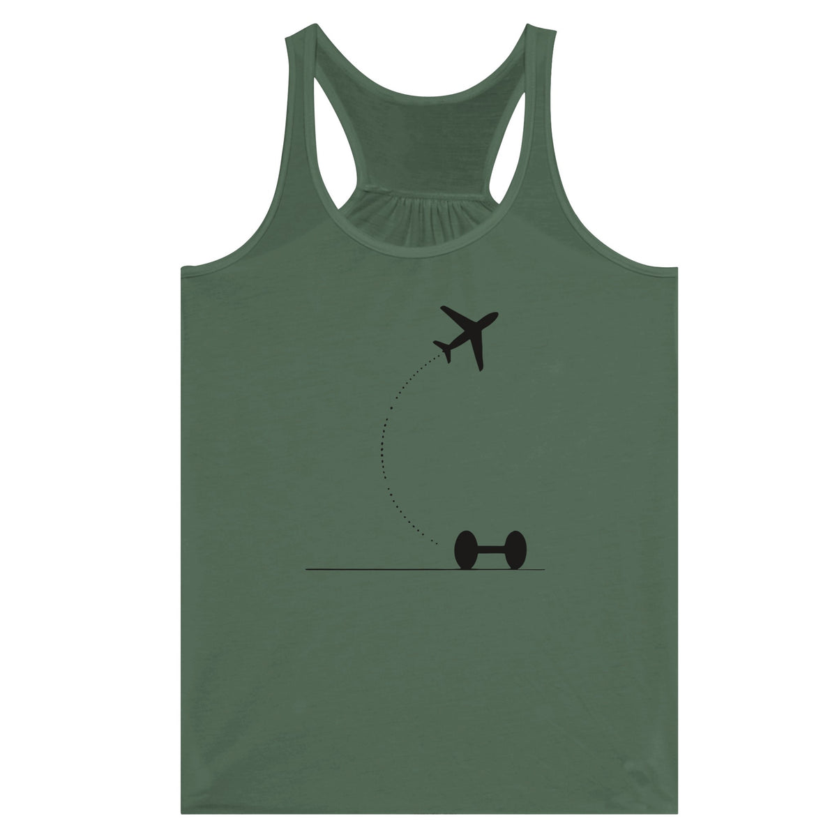 Hotel Key, Fitness Key design on Military Green women's racerback tank top - Dumbbells & Hotels