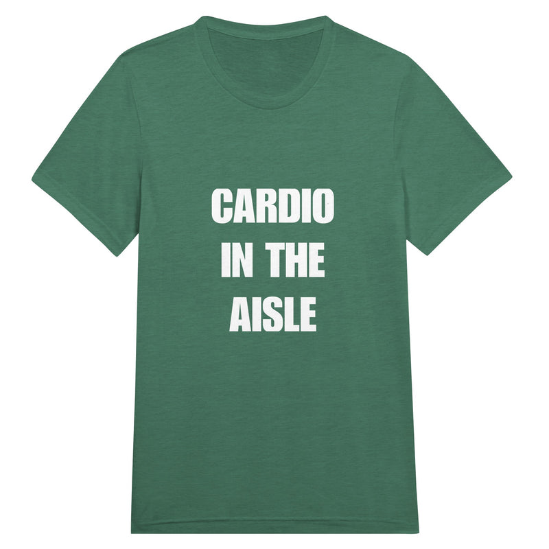 Cardio in the Aisle travel workout tee — road warrior training in the hotel gym | Dumbbells & Hotels