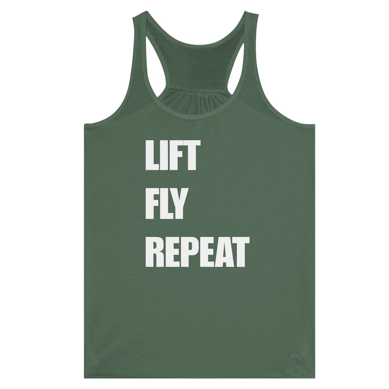 Dumbbells & Hotels women's flowy racerback tank with the Lift Fly Repeat graphic - product shot 8 of 13