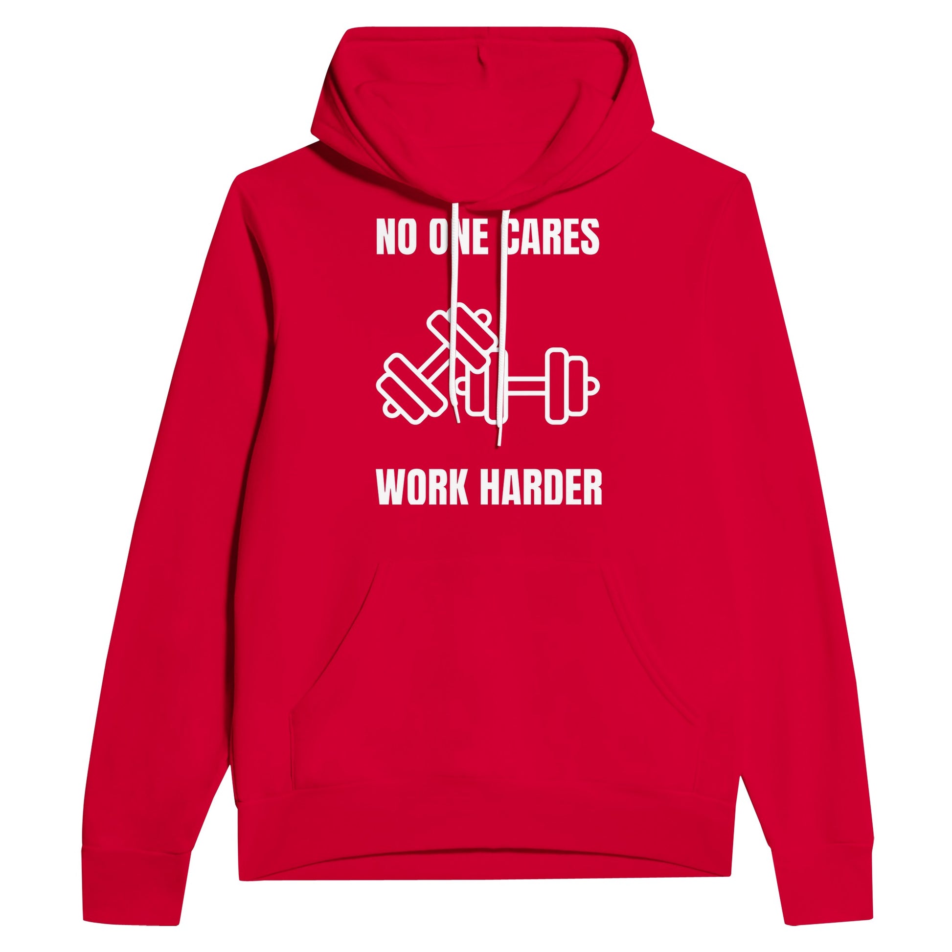 No One Cares. Work Harder sponge fleece hoodie — wrinkle-resistant gear that packs flat for the carry-on | Dumbbells & Hotels