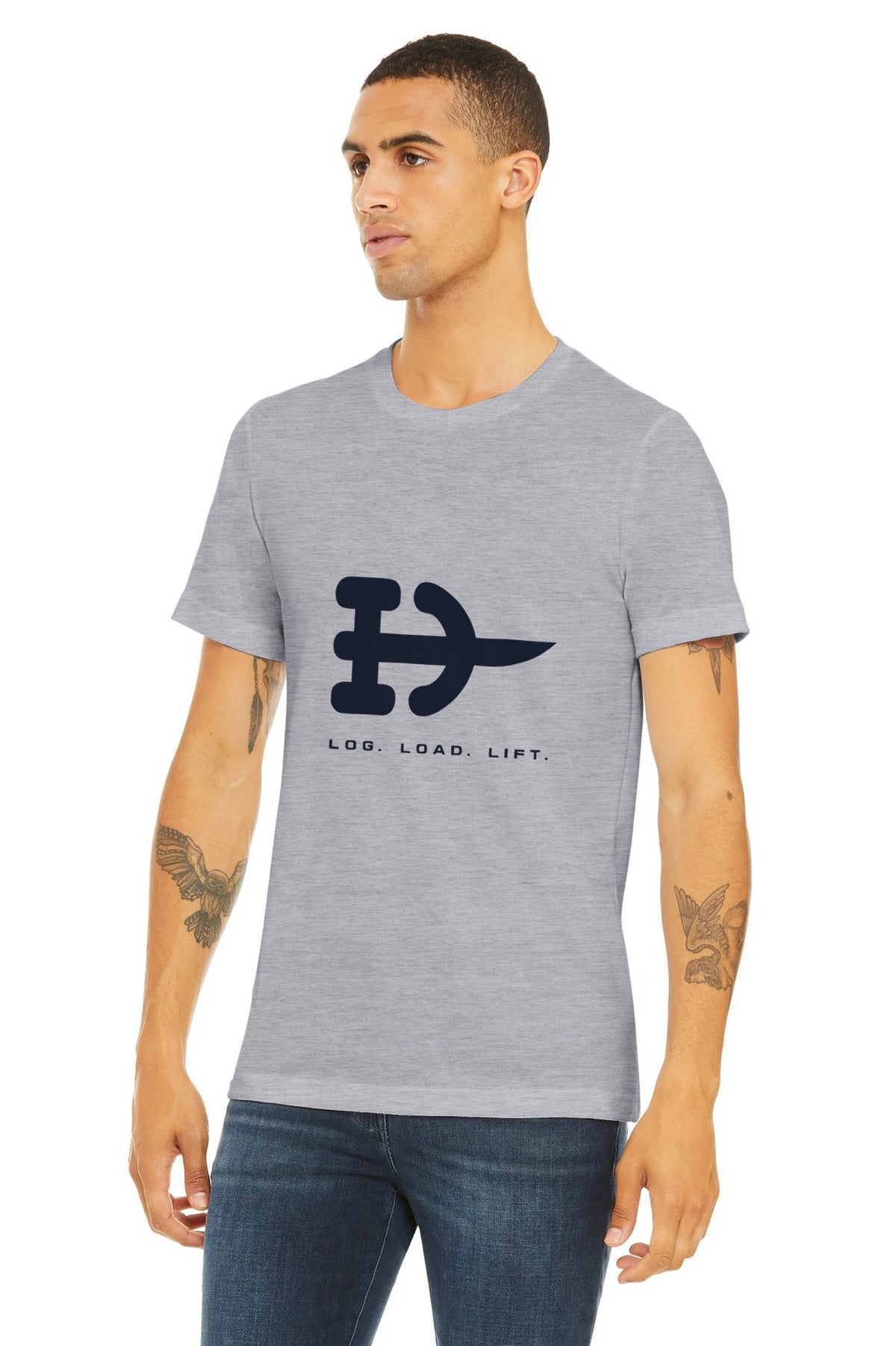Log. Load. Lift. Tee | Dumbbells & Hotels - Log. Load. Lift. design, tee product photo