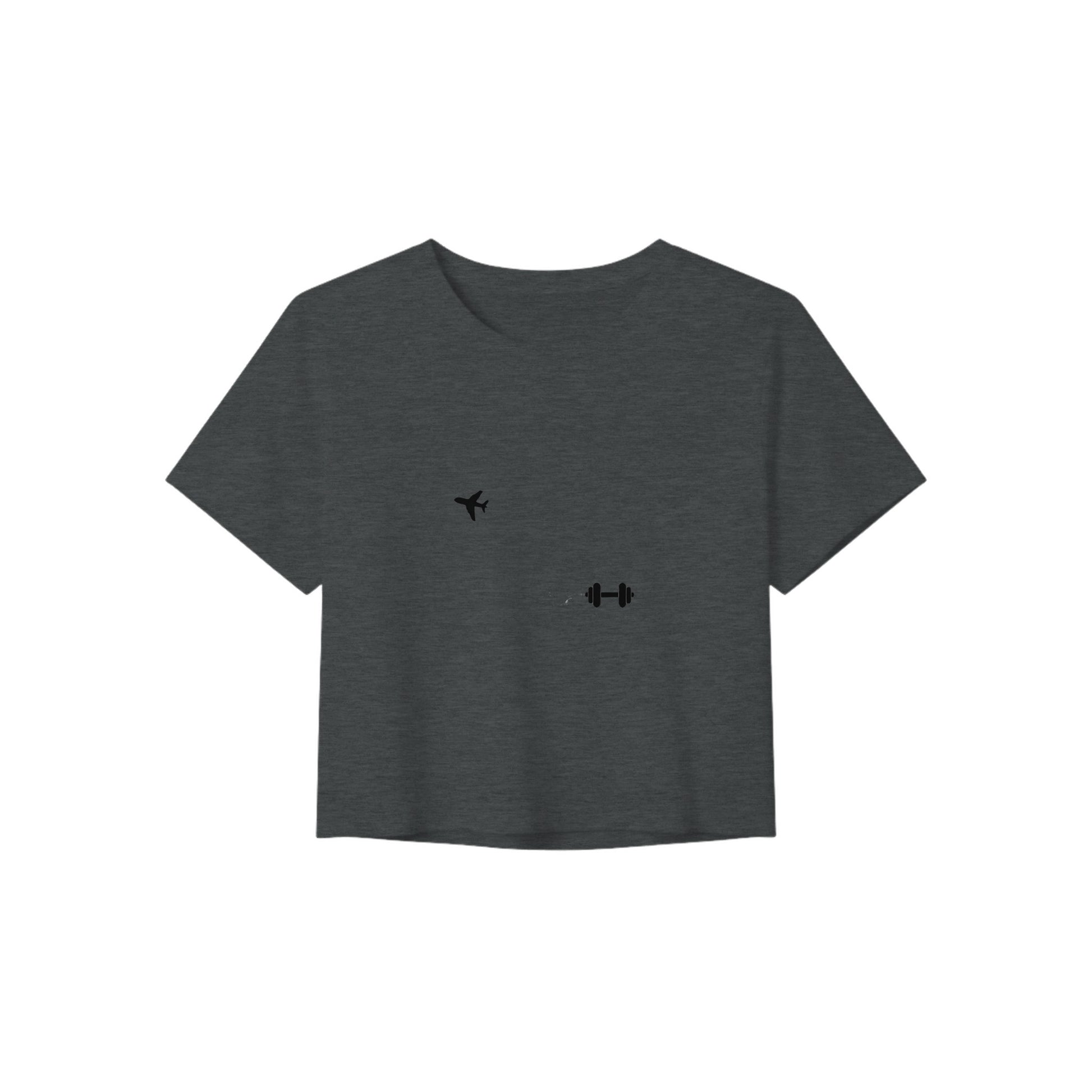 Boardroom Bound Body women's travel crop tee by Dumbbells & Hotels — view 2