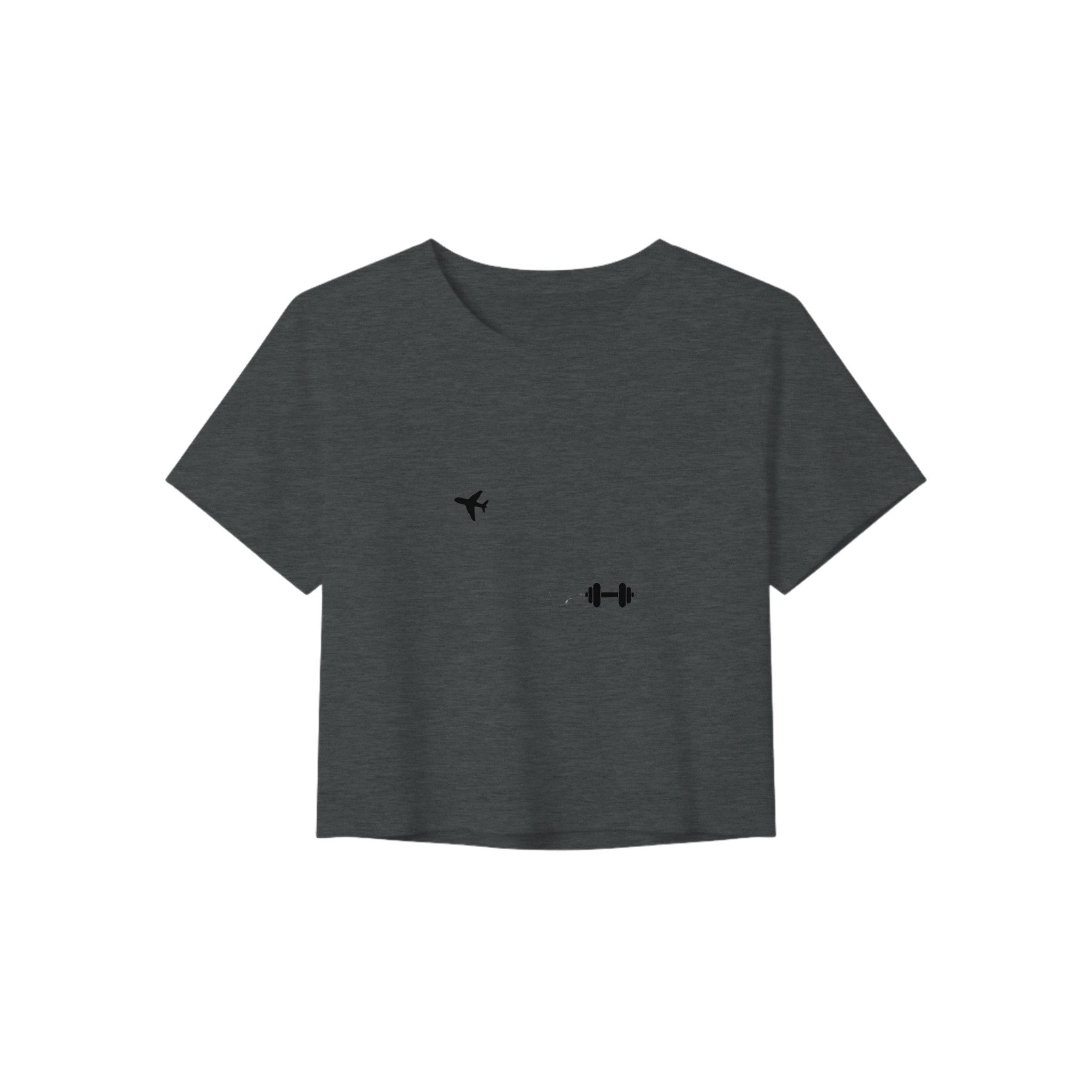 Boardroom Bound Body women's travel crop tee by Dumbbells & Hotels — view 2