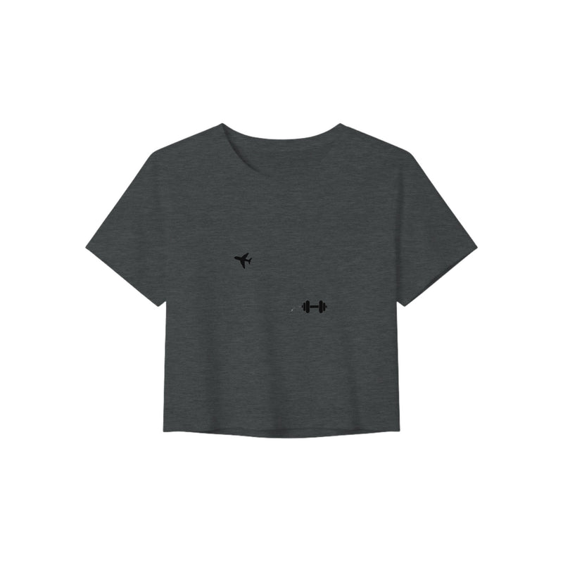 Boardroom Bound Body women's travel crop tee by Dumbbells & Hotels — view 2