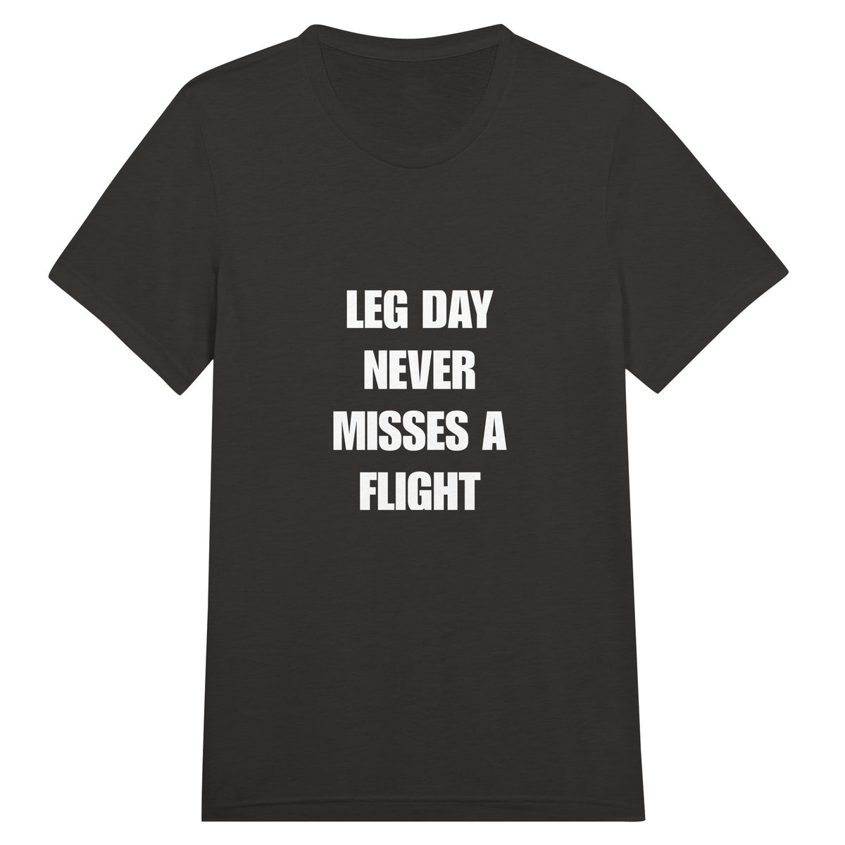 Leg Day Never Misses a Flight unisex triblend tee for travelling professionals, printed with a laurel-wreath crest with crossed dumbbells, aviator wings and a LEG DAY NEVER MISSES A FLIGHT ribbon — product photo 13 of 19