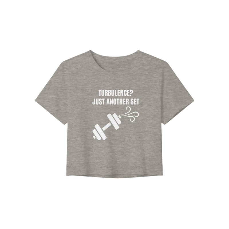Turbulence? Just Another Set women's travel crop tee by Dumbbells & Hotels — view 1