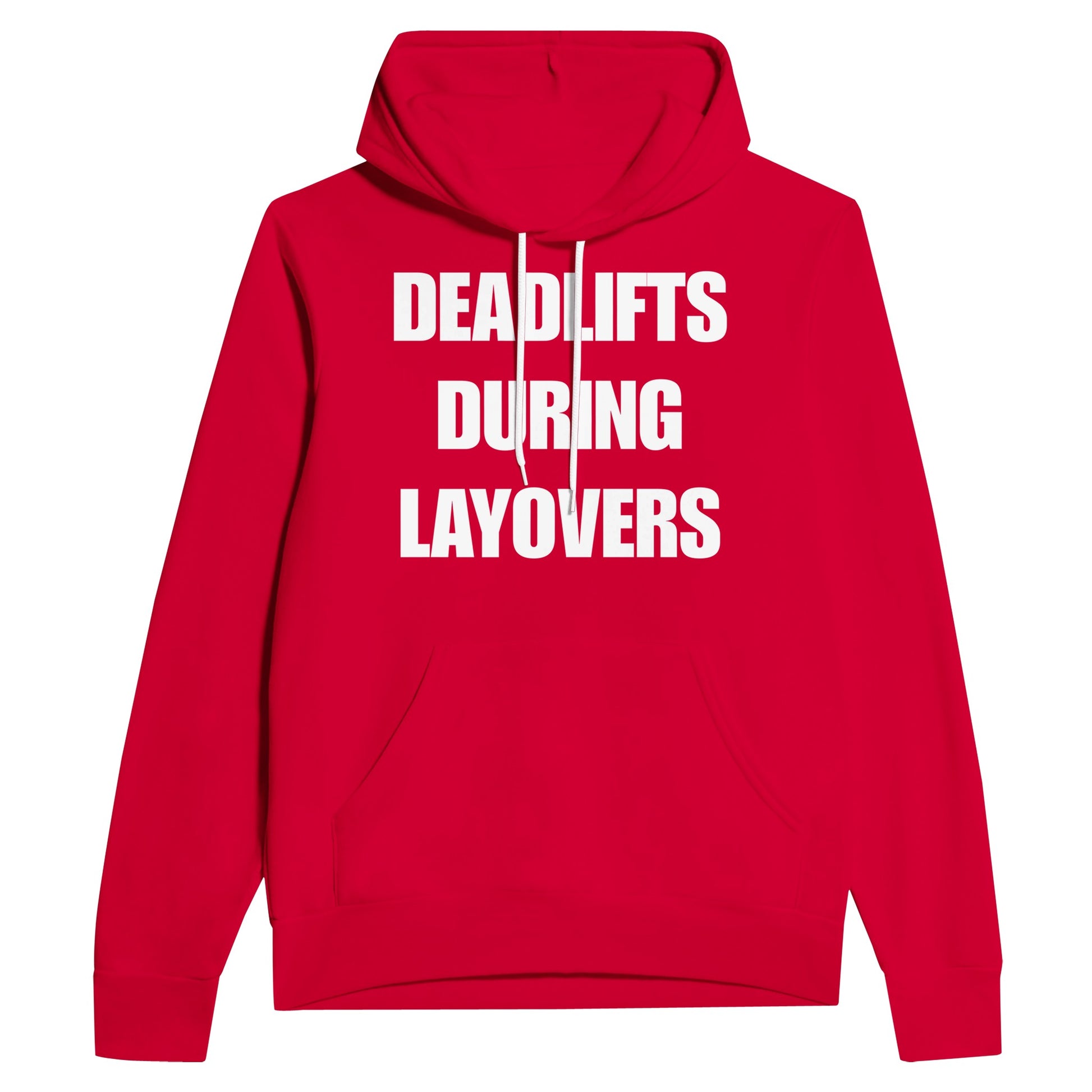 Deadlifts During Layovers travel hoodie — road warrior training in the hotel gym | Dumbbells & Hotels