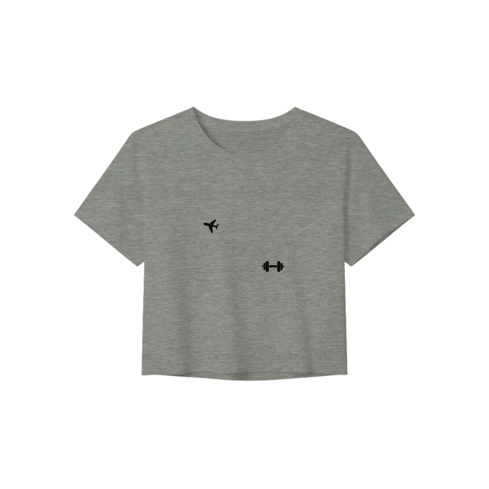 Boardroom Bound Body women's travel crop tee by Dumbbells & Hotels — view 6