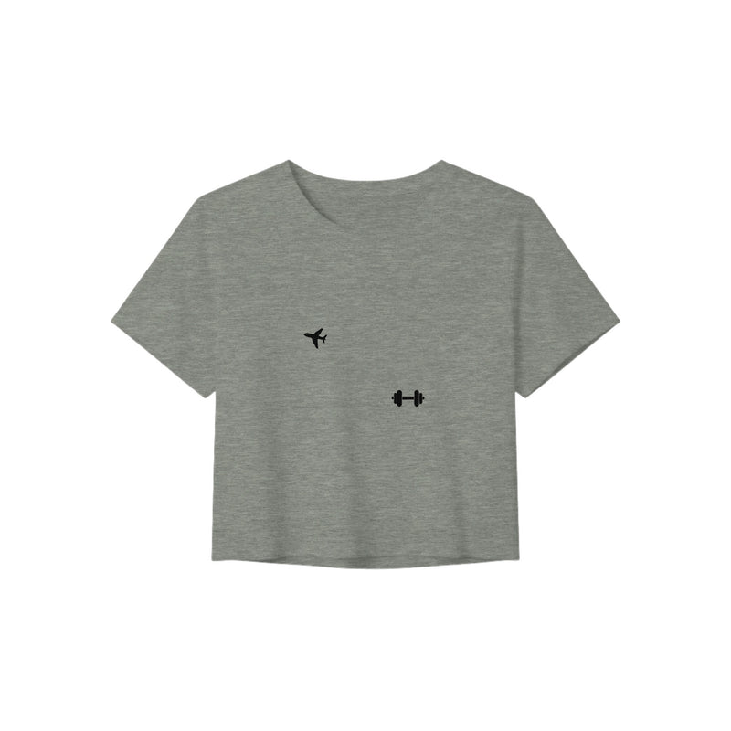 Boardroom Bound Body women's travel crop tee by Dumbbells & Hotels — view 6