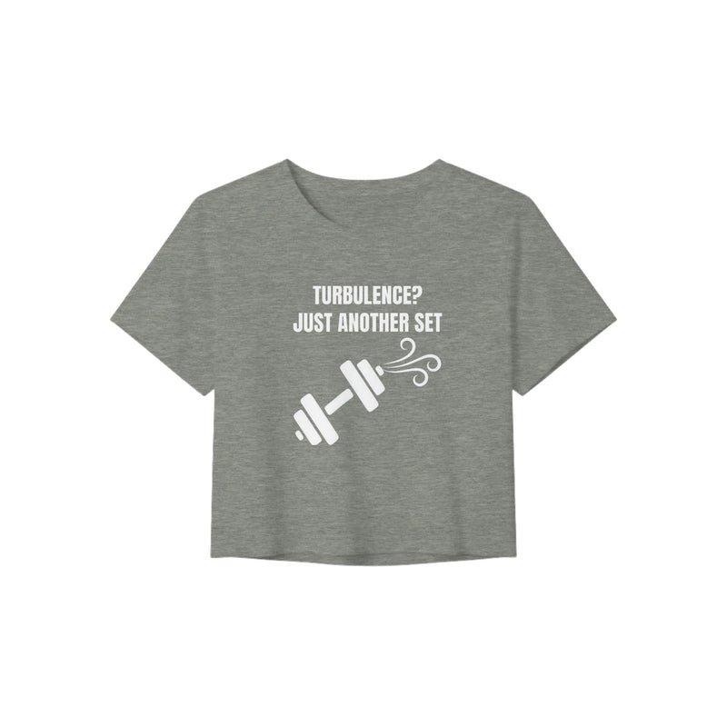 Turbulence? Just Another Set women's travel crop tee by Dumbbells & Hotels — view 6