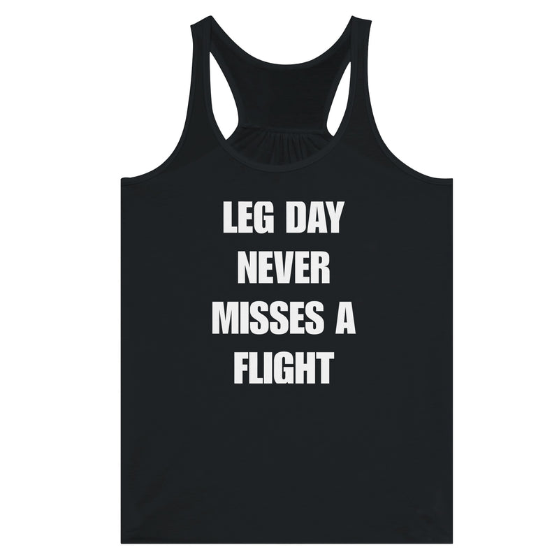Dumbbells & Hotels women's flowy racerback tank with the Leg Day Never Misses a Flight graphic - product shot 11 of 13