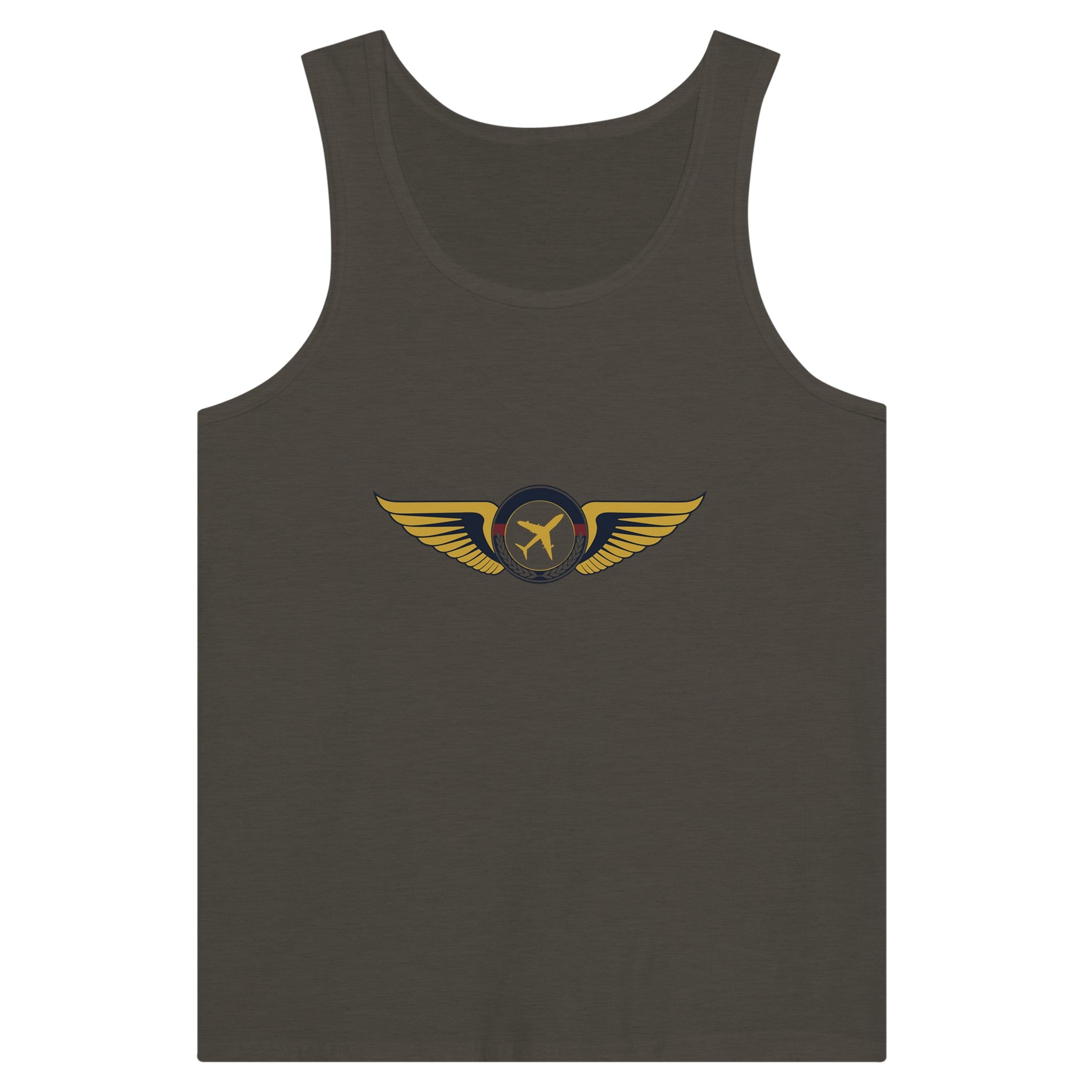 Aviator Wings unisex premium travel tank top, detail view 7 — Dumbbells & Hotels
