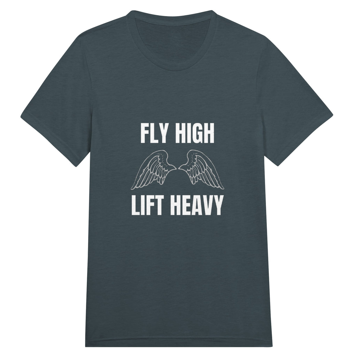 Fly High, Lift Heavy Wingspan Travel Tee in Solid Dark Grey Triblend — executive travel tee by Dumbbells & Hotels
