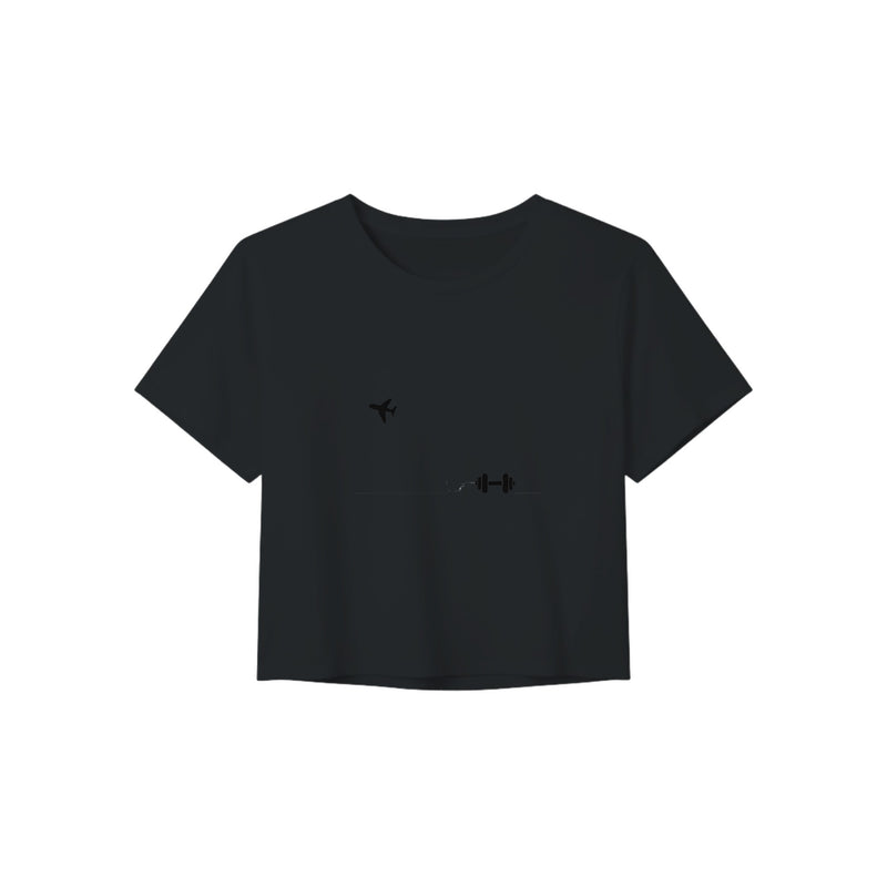 Boardroom Bound Body women's travel crop tee by Dumbbells & Hotels — view 3