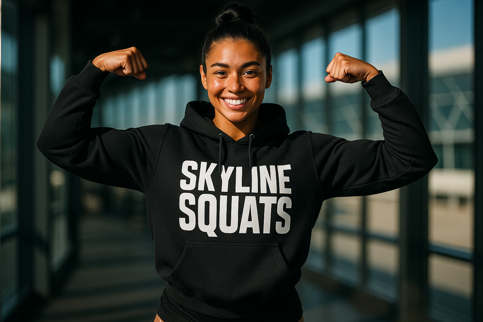 Skyline Squats Road Warrior Hoodie — Dumbbells & Hotels