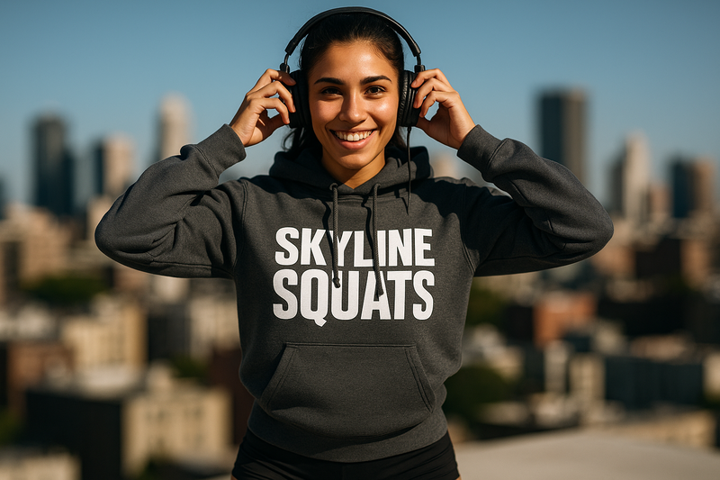 Skyline Squats Road Warrior Hoodie — Dumbbells & Hotels