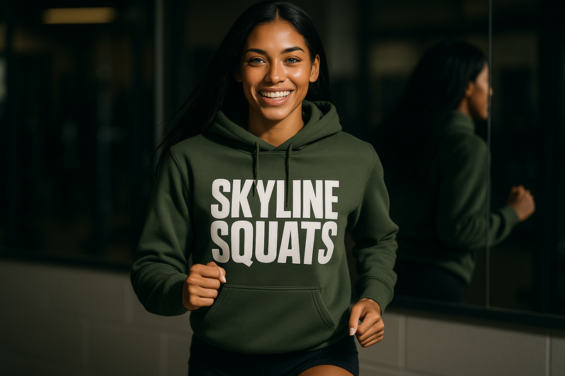 Skyline Squats Road Warrior Hoodie — Dumbbells & Hotels