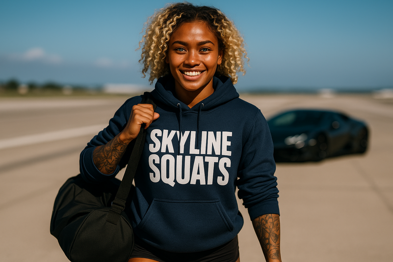 Skyline Squats Road Warrior Hoodie — Dumbbells & Hotels